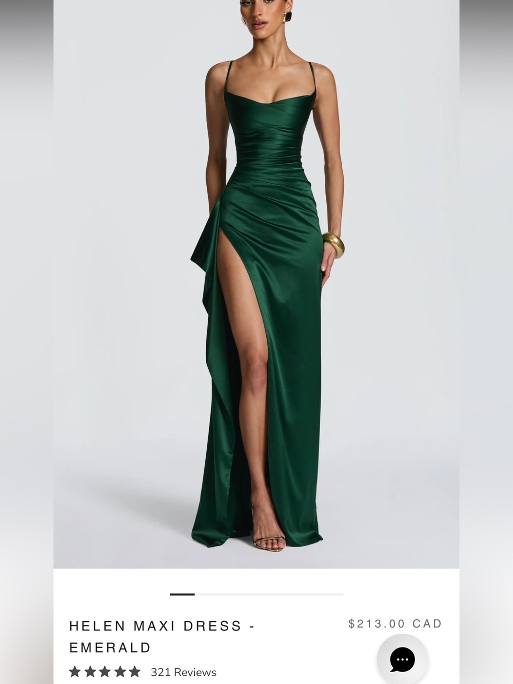 Babyboo NWT Emerald Green Helen Maxi Dress Satin Spaghetti-Strap Evening Gown S